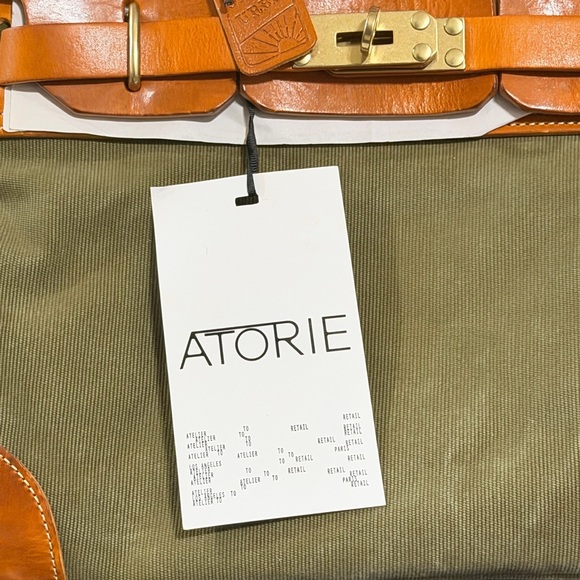 Atorie Old Urban Women's Tan Leather and Green Canvas Bag - Picture 3 of 16